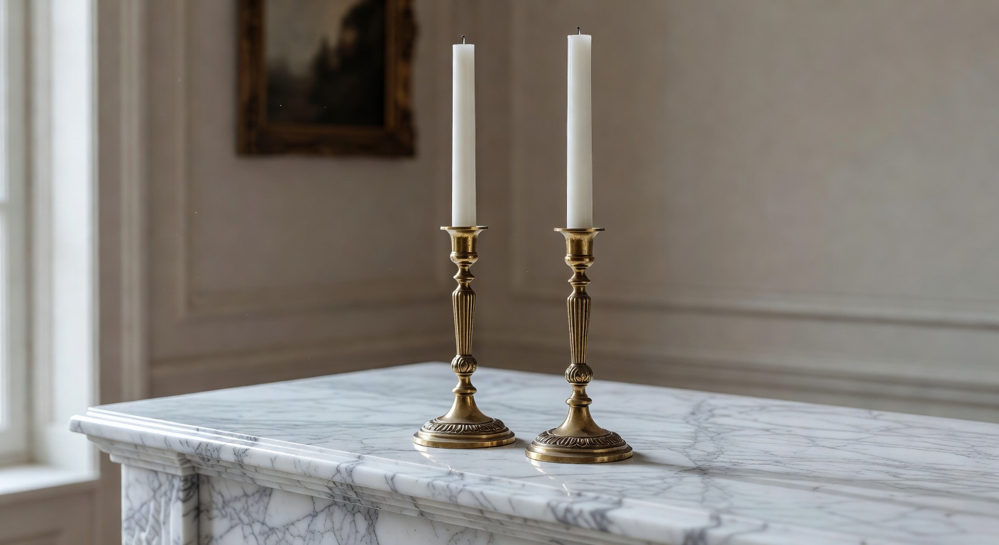 Candelabros de Latón sobre Mármol
