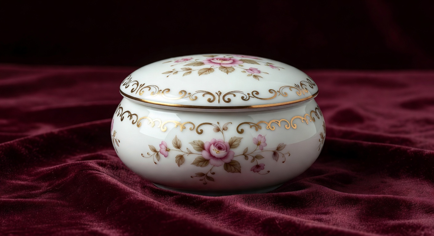 Caja de porcelana con interior de terciopelo